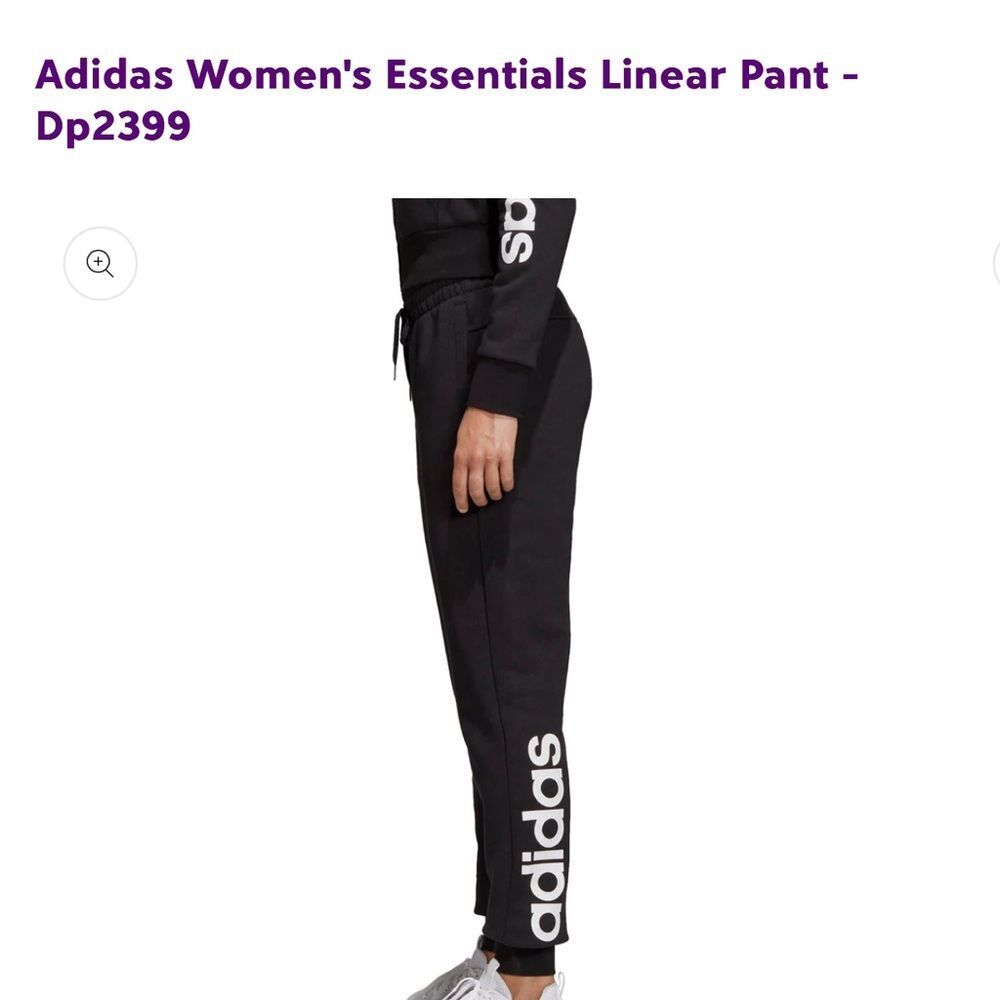 Adidas Women's Black Track Pant W E Line Slim Tapered High Waist White Logo L
